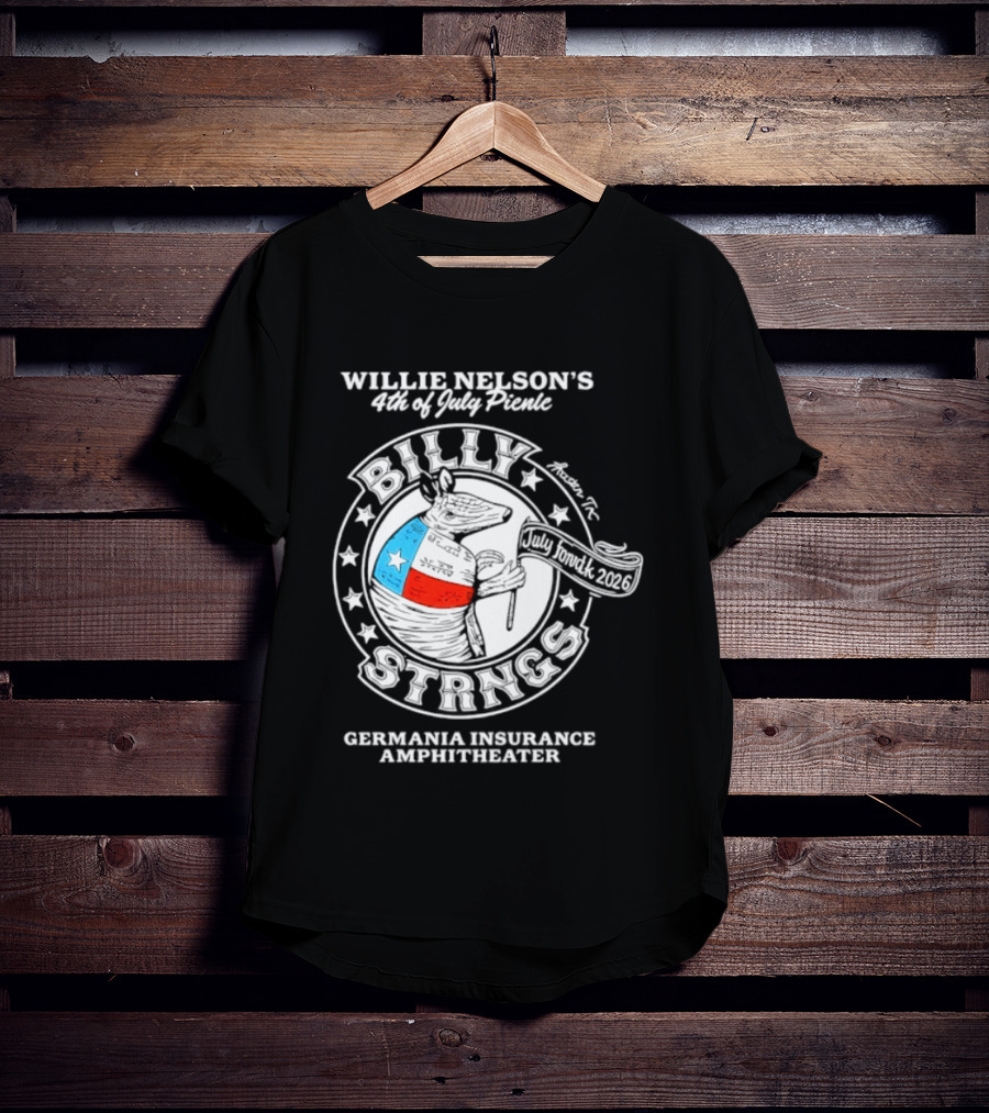 Willie Nelson's 4th Of July Picnic Billy Strings Germania Insurance Amphitheater Texas Flag Guitar T-Shirt