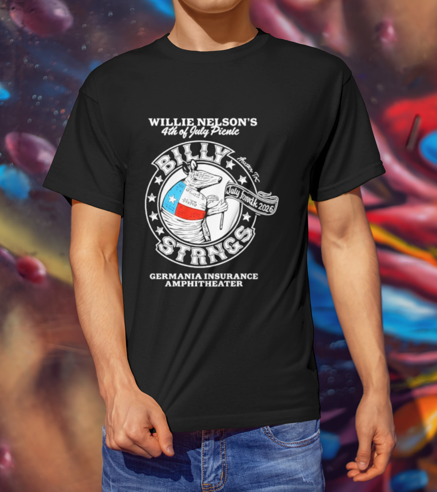Willie Nelson's 4th Of July Picnic Billy Strings Germania Insurance Amphitheater Texas Flag Guitar T-Shirt