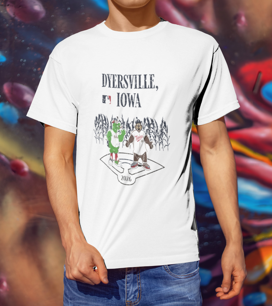 Dyersville Iowa 2026 MLB Philadelphia Phillies Vs Minnesota Twins Phillie Phanatic T.C. Bear Field Of Dreams T-Shirt