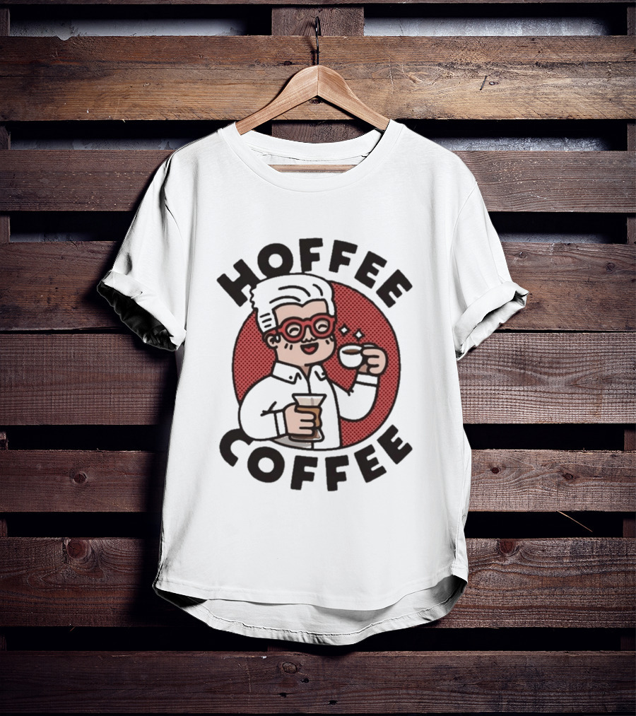 Hoffee Coffee Red Glasses Character Holding Espresso And Drink T-Shirt