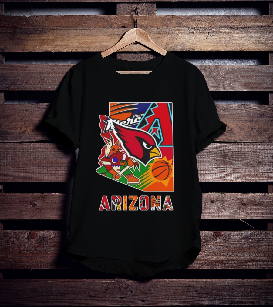 Arizona Cardinals Diamondbacks Suns Mercury Coyotes Sports Teams Map 2026 T-Shirt