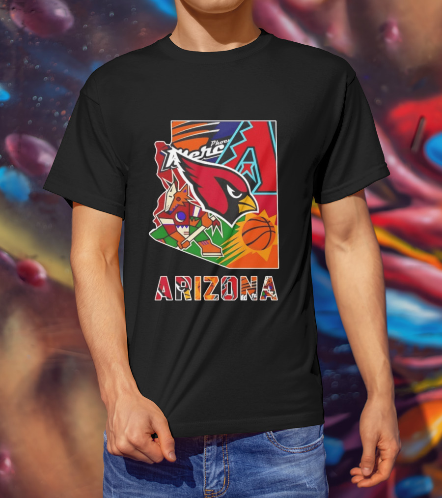 Arizona Cardinals Diamondbacks Suns Mercury Coyotes Sports Teams Map 2026 T-Shirt