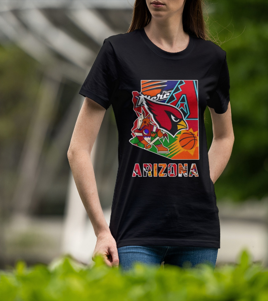 Arizona Cardinals Diamondbacks Suns Mercury Coyotes Sports Teams Map 2026 T-Shirt