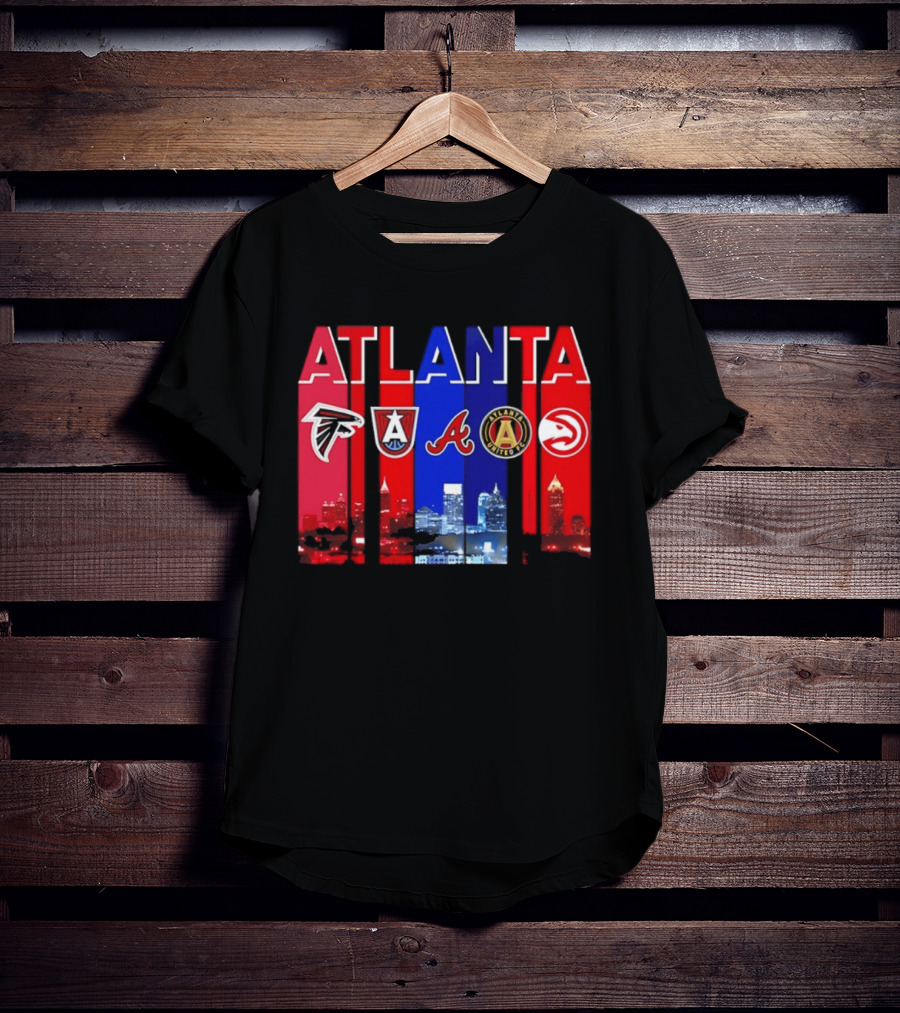 Atlanta Falcons Hawks Braves United FC Skyline City Sports Logos T-Shirt