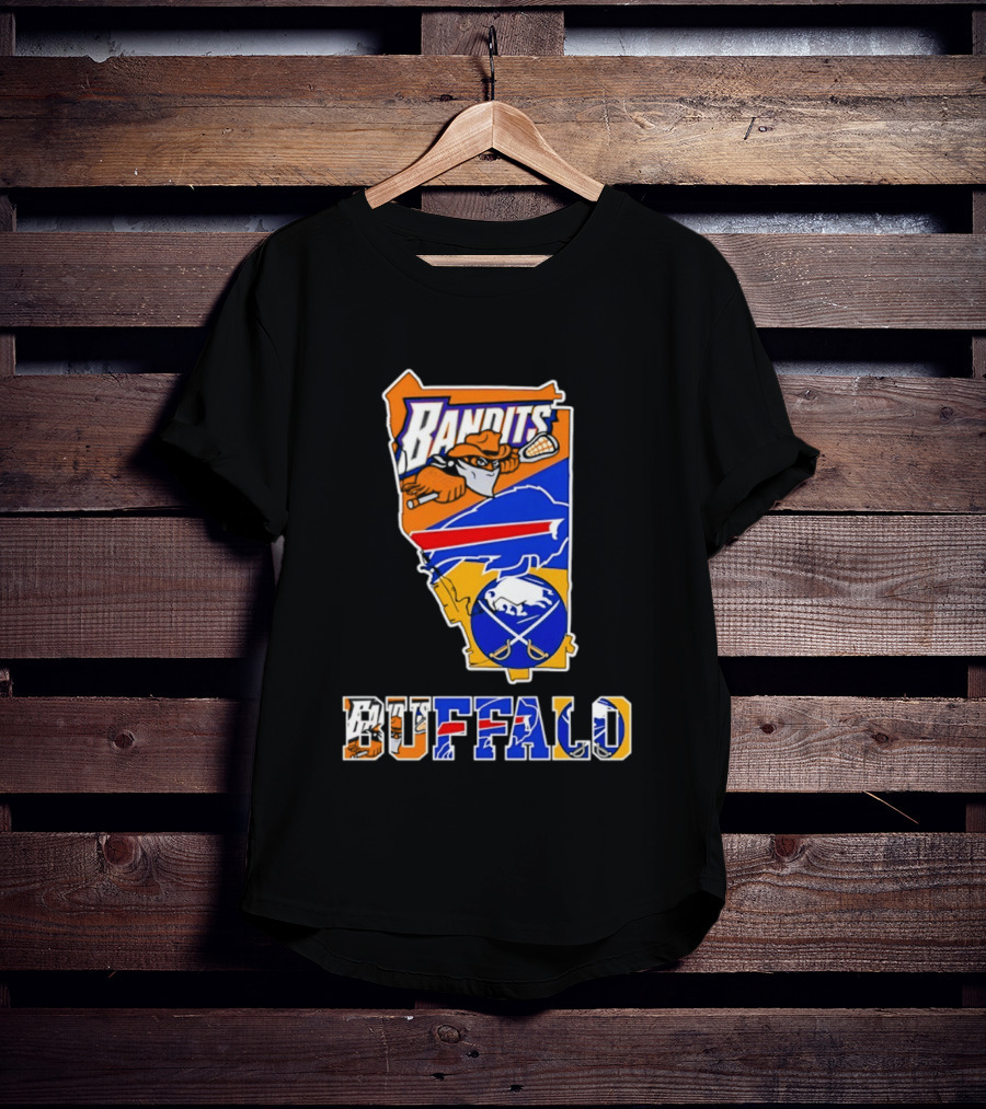 Buffalo Bandits Bills Sabres New York Sports Team Map Collage T-Shirt