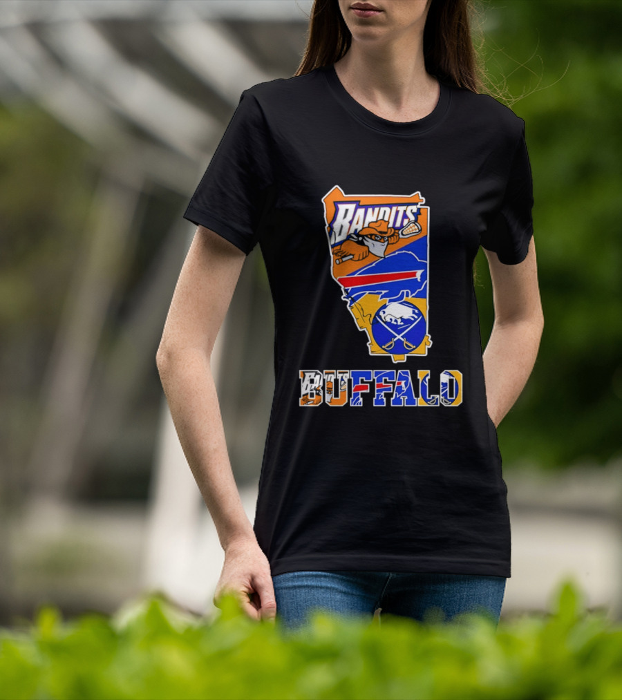 Buffalo Bandits Bills Sabres New York Sports Team Map Collage T-Shirt