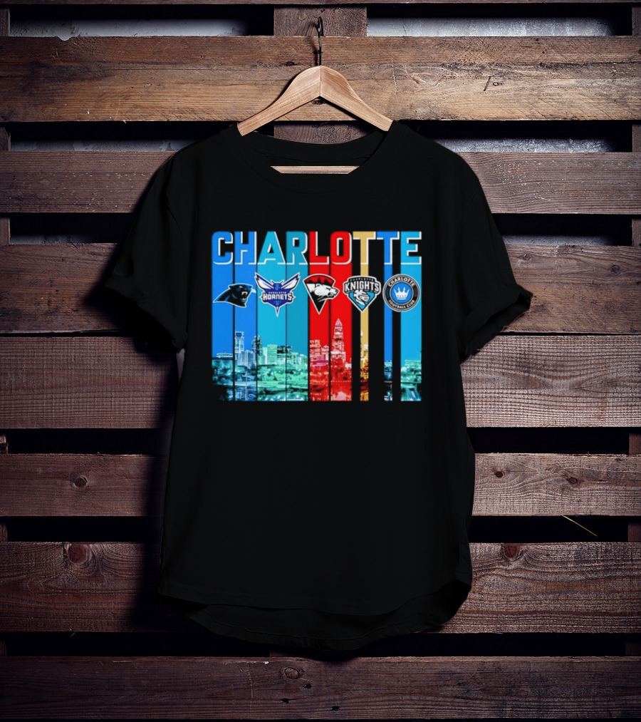 Charlotte Panthers Hornets Knights City Skyline Sports Team Logos T-Shirt