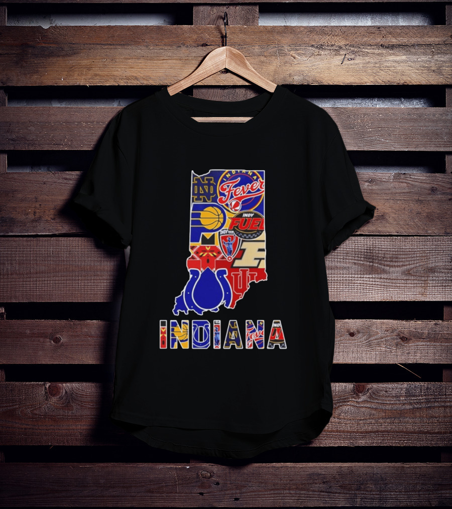 Indiana Basketball Colts Notre Dame Fever Indy Fuel Map Collage 2026 T-Shirt