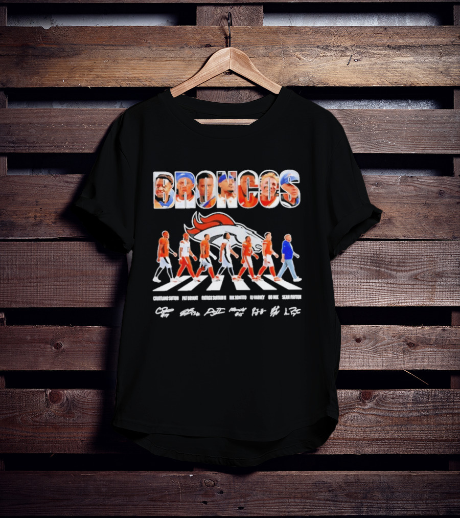 Denver Broncos Abbey Road Sutton Bryant Surtain II Bonitto Harvey Nix Payton Signatures NFL Team T-Shirt