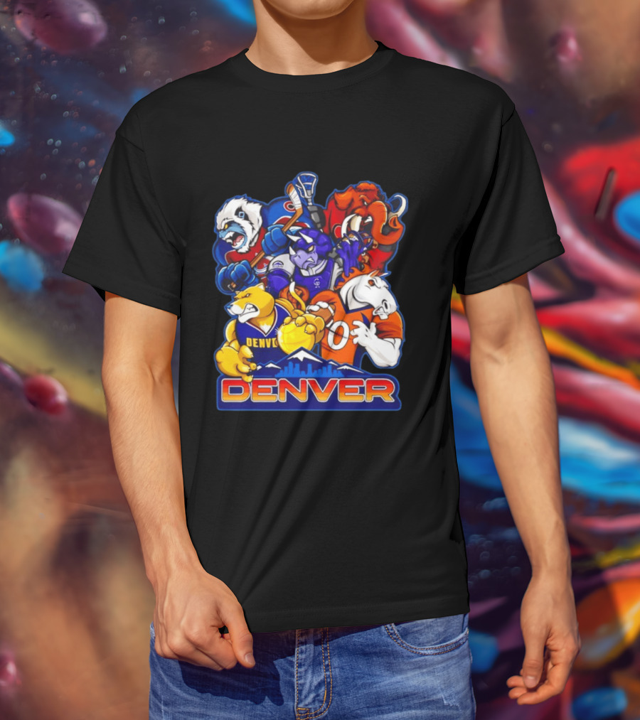 Denver Sports Teams Mascot Collage Featuring Iconic City T-Shirt
