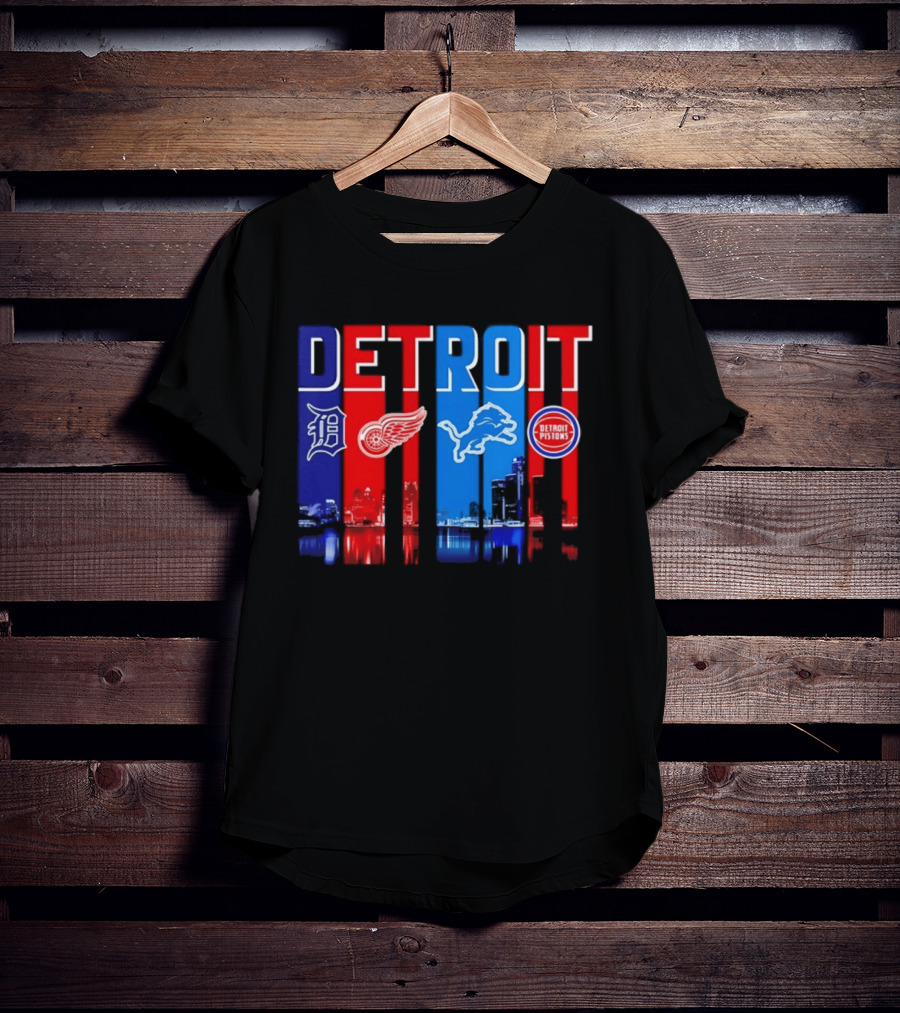 Detroit Tigers Red Wings Lions Pistons City Skyline 2026 T-Shirt