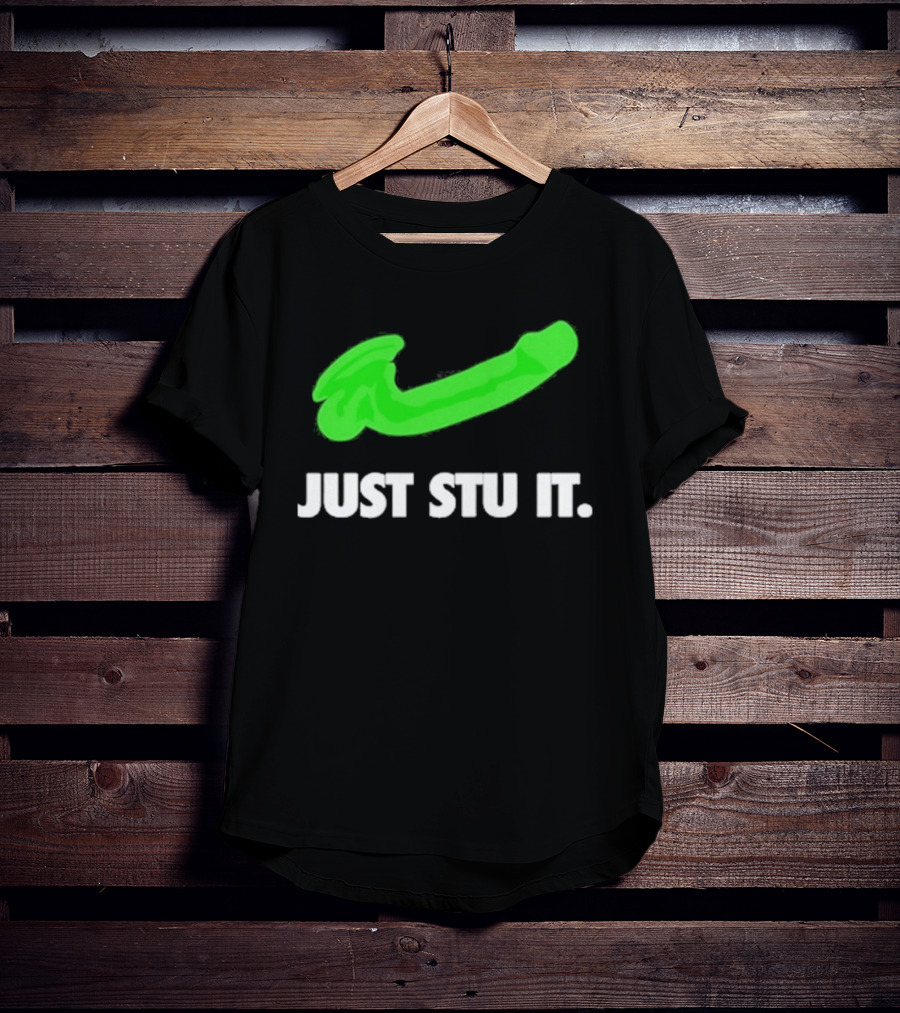 Just Stu It Green Swoosh Iconic Phrase T-Shirt