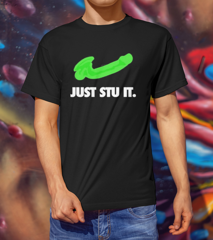 Just Stu It Green Swoosh Iconic Phrase T-Shirt
