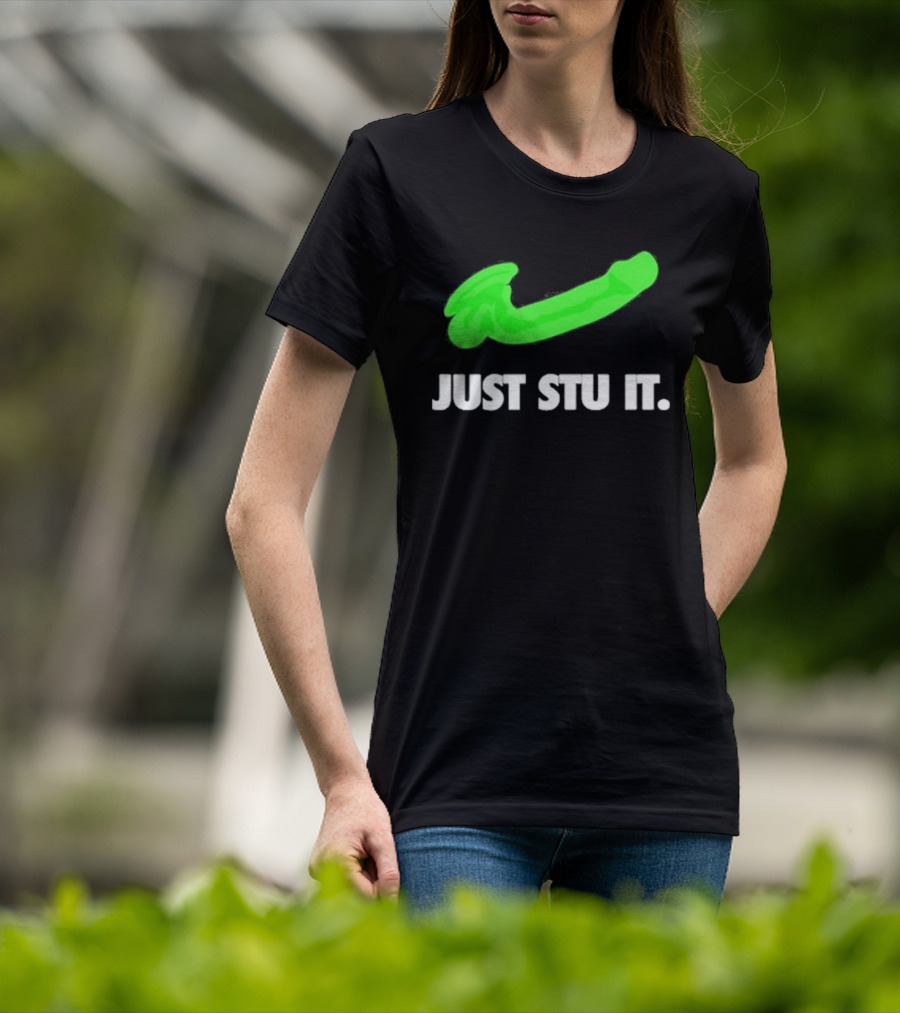 Just Stu It Green Swoosh Iconic Phrase T-Shirt