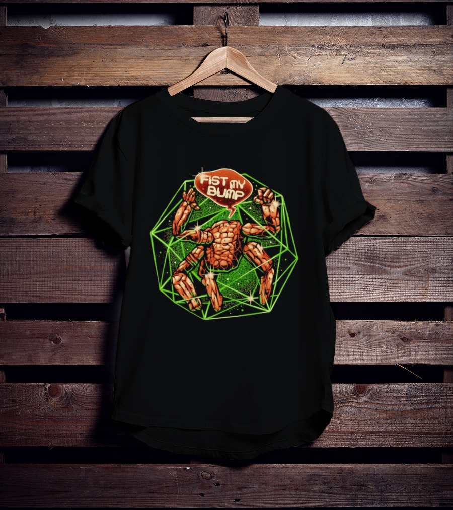 Fist My Bump Comic Stone Creature With Green Geometric Frame T-Shirt