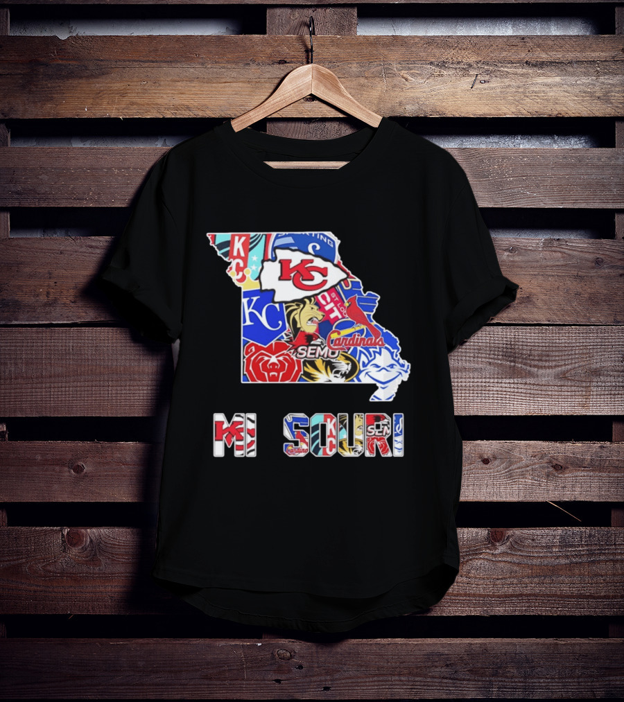 Missouri State KC Chiefs Cardinals SEMO Tigers Sports Map T-Shirt