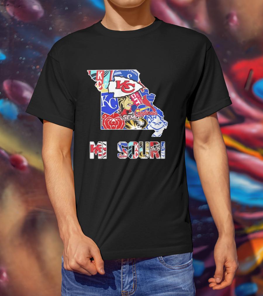 Missouri State KC Chiefs Cardinals SEMO Tigers Sports Map T-Shirt