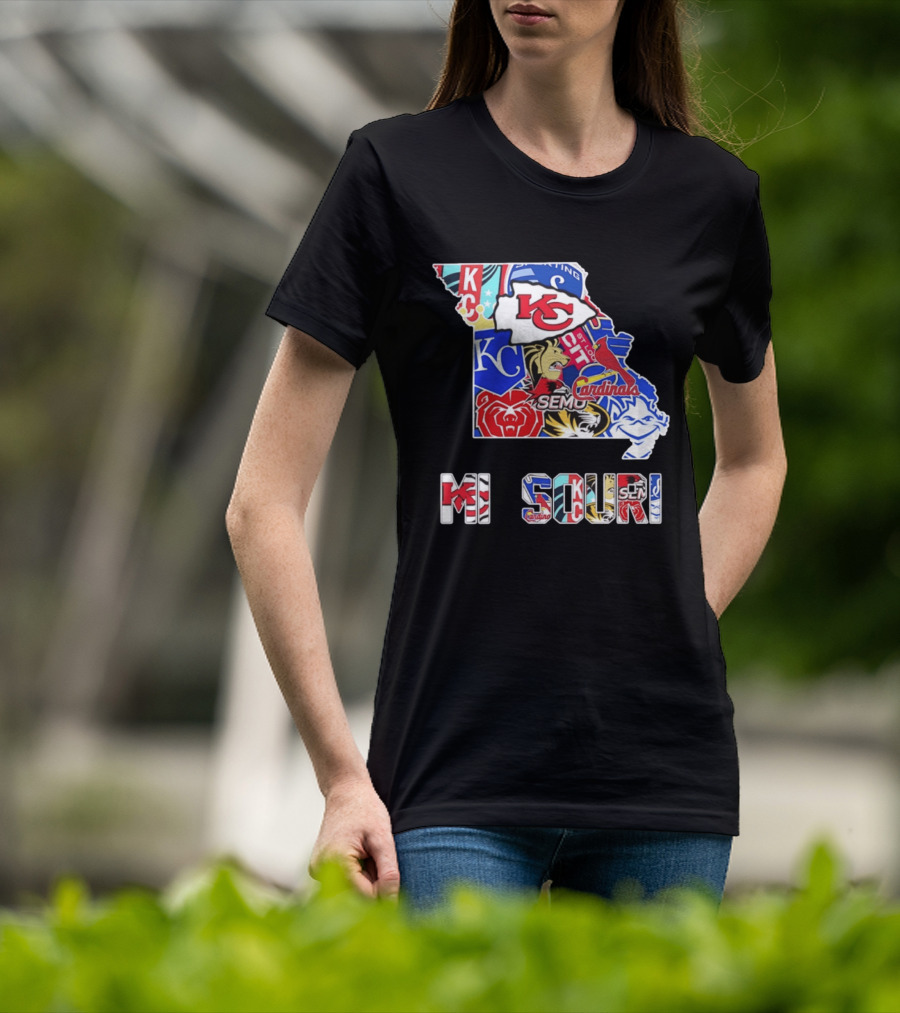 Missouri State KC Chiefs Cardinals SEMO Tigers Sports Map T-Shirt