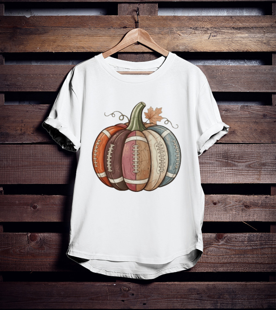 Football Pumpkin Fall Autumn Sports Harvest Season Decor T-Shirt