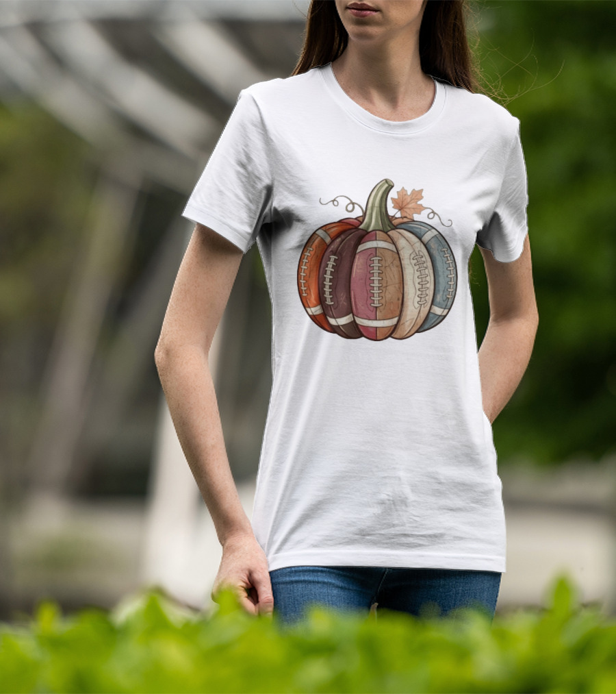 Football Pumpkin Fall Autumn Sports Harvest Season Decor T-Shirt