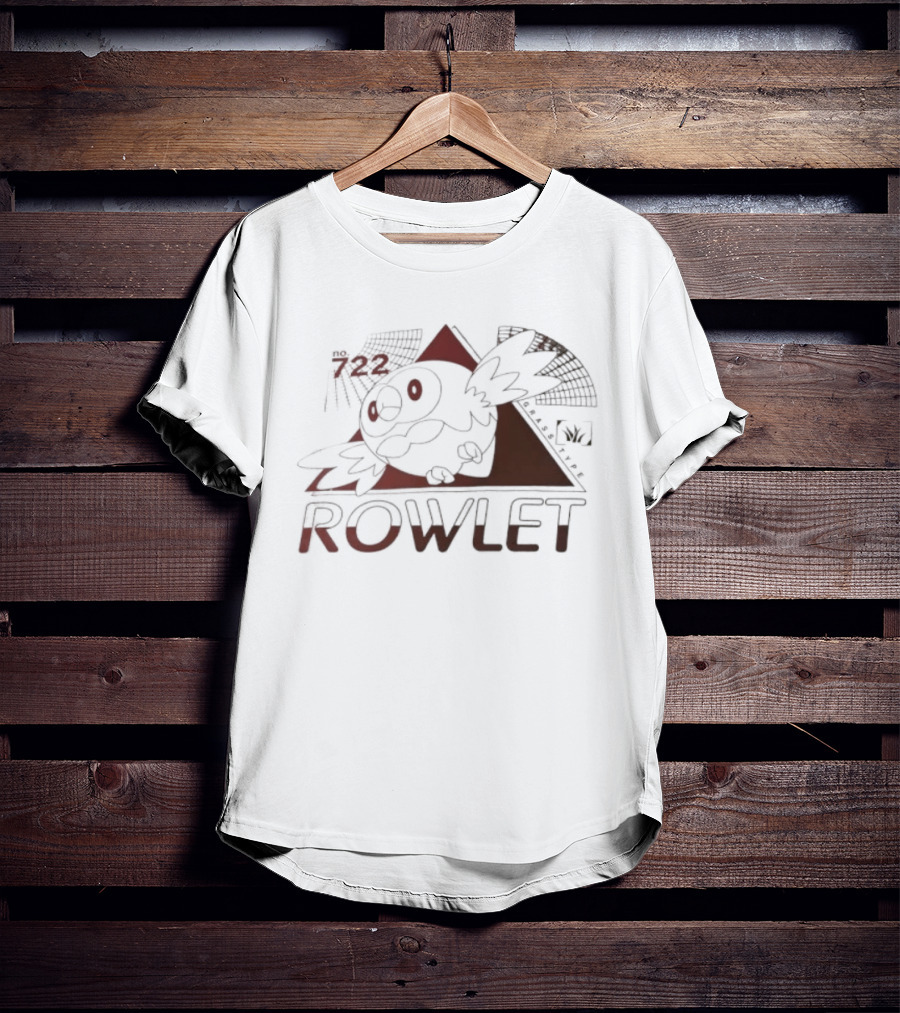 Rowlet 722 Grass Type Pokémon Triangular Art Featuring Iconic Owl T-Shirt