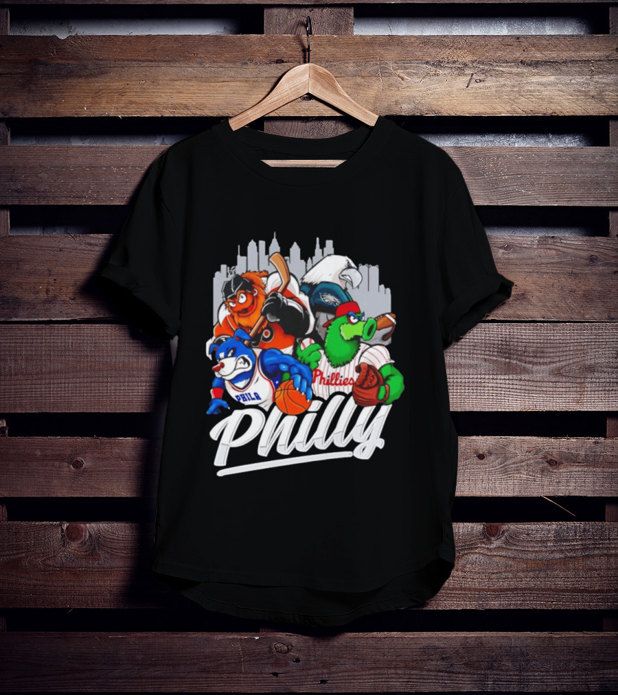 Philly Sports Mascots Gritty Swoop Phanatic Franklin Collage 2026 T-Shirt