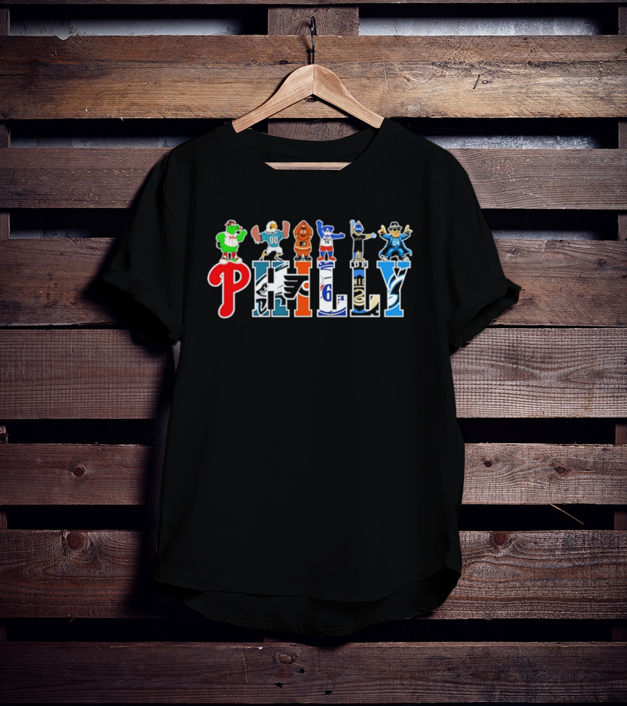 Philly Mascots 2026 Phillies Eagles Flyers Sixers Union Phanatic Gritty Swoop Franklin Fang T-Shirt