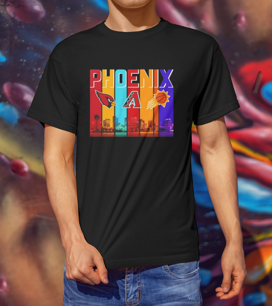 Phoenix Cardinals Diamondbacks Suns Skyline Sports Logos T-Shirt