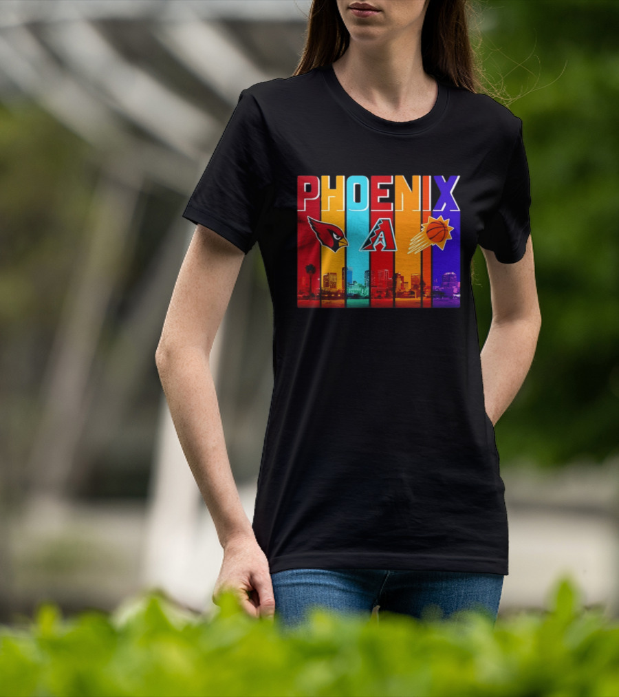 Phoenix Cardinals Diamondbacks Suns Skyline Sports Logos T-Shirt