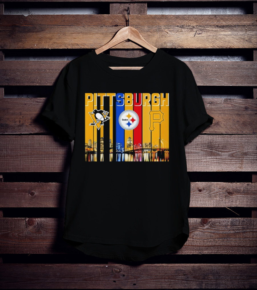 Pittsburgh Penguins Steelers Pirates City Skyline 2026 Sports Teams T-Shirt
