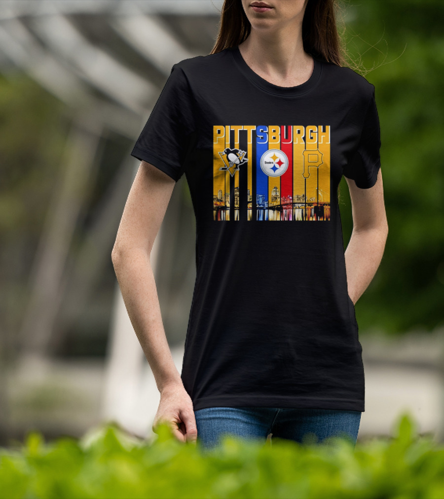 Pittsburgh Penguins Steelers Pirates City Skyline 2026 Sports Teams T-Shirt