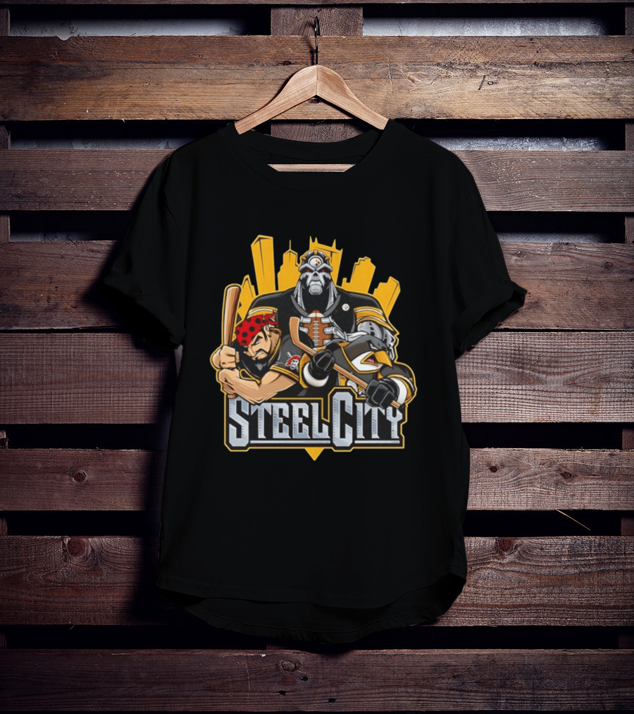 Steel City Pittsburgh Steelers Pirates Penguins Collage 2026 T-Shirt