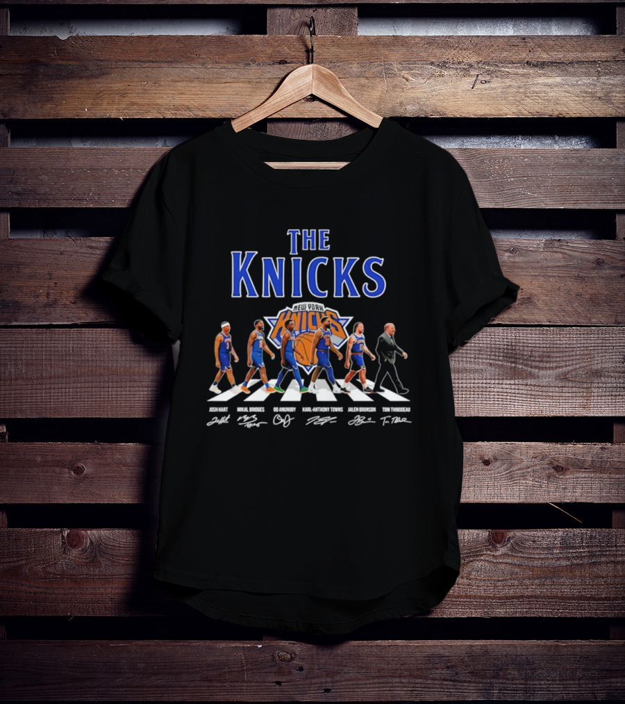 The Knicks Josh Hart Mikal Bridges OG Anunoby Karl Anthony Towns Jalen Brunson Tom Thibodeau Signatures Walking Knickerbockers T-Shirt