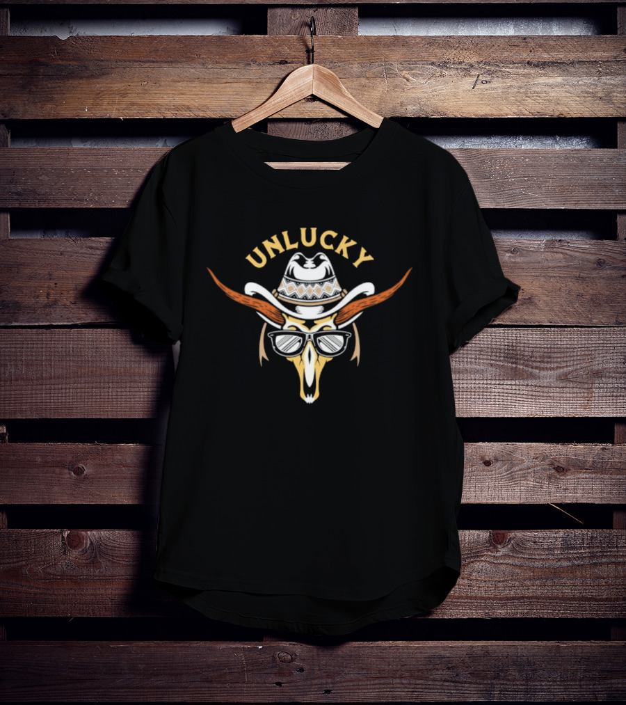 Unlucky Cowboy Skull Sunglasses Western Horns Hat T-Shirt