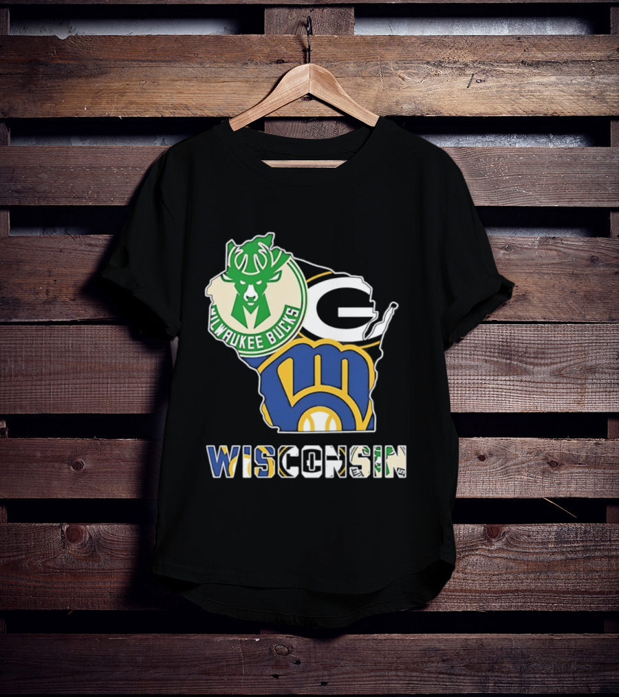 Milwaukee Bucks Green Bay Packers Milwaukee Brewers Wisconsin Map T-Shirt