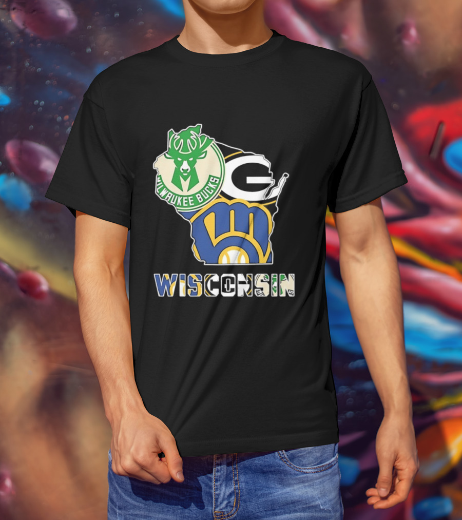 Milwaukee Bucks Green Bay Packers Milwaukee Brewers Wisconsin Map T-Shirt