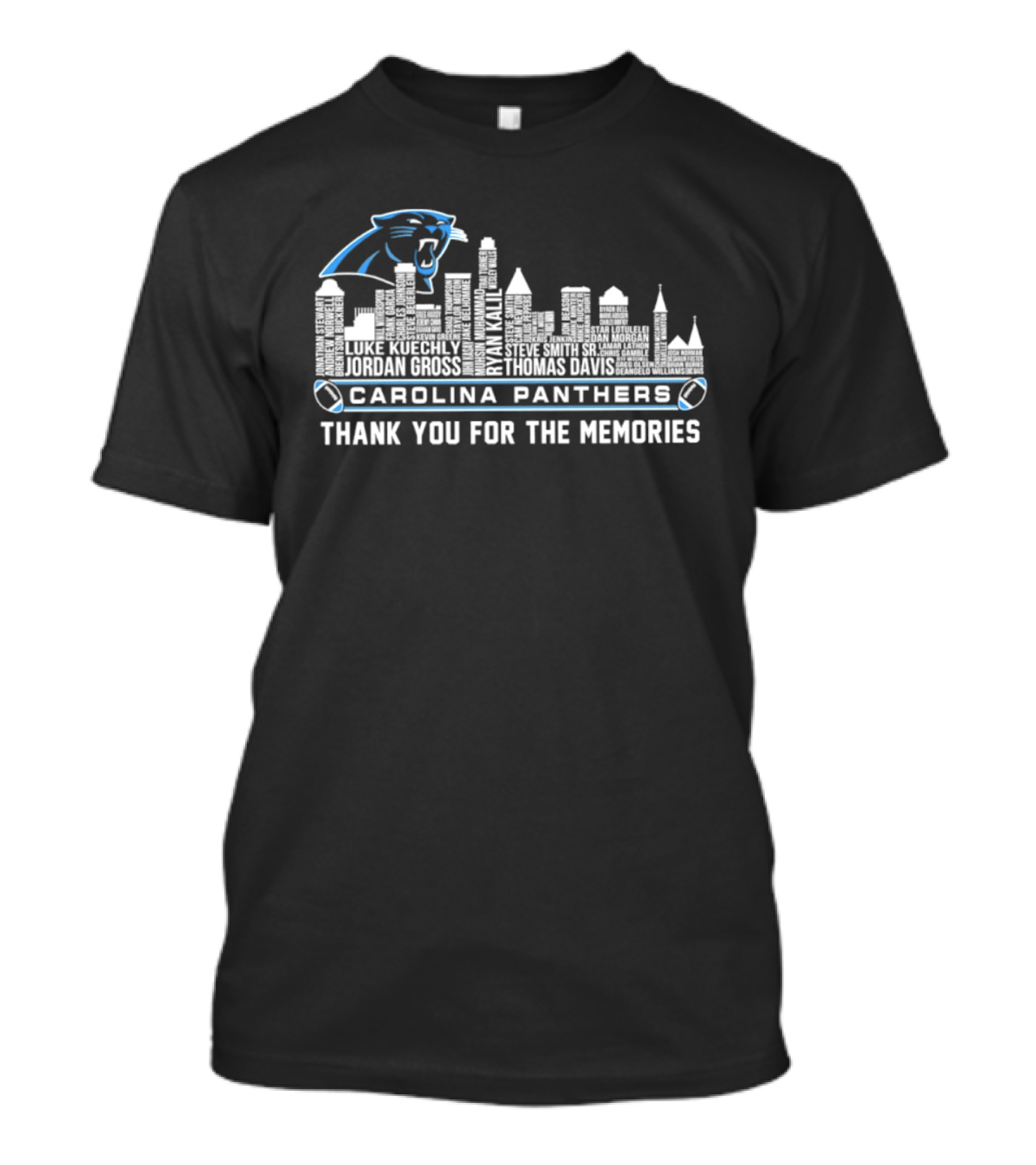 Carolina Panthers City Skyline Player Names Thank You For The Memories T-Shirt