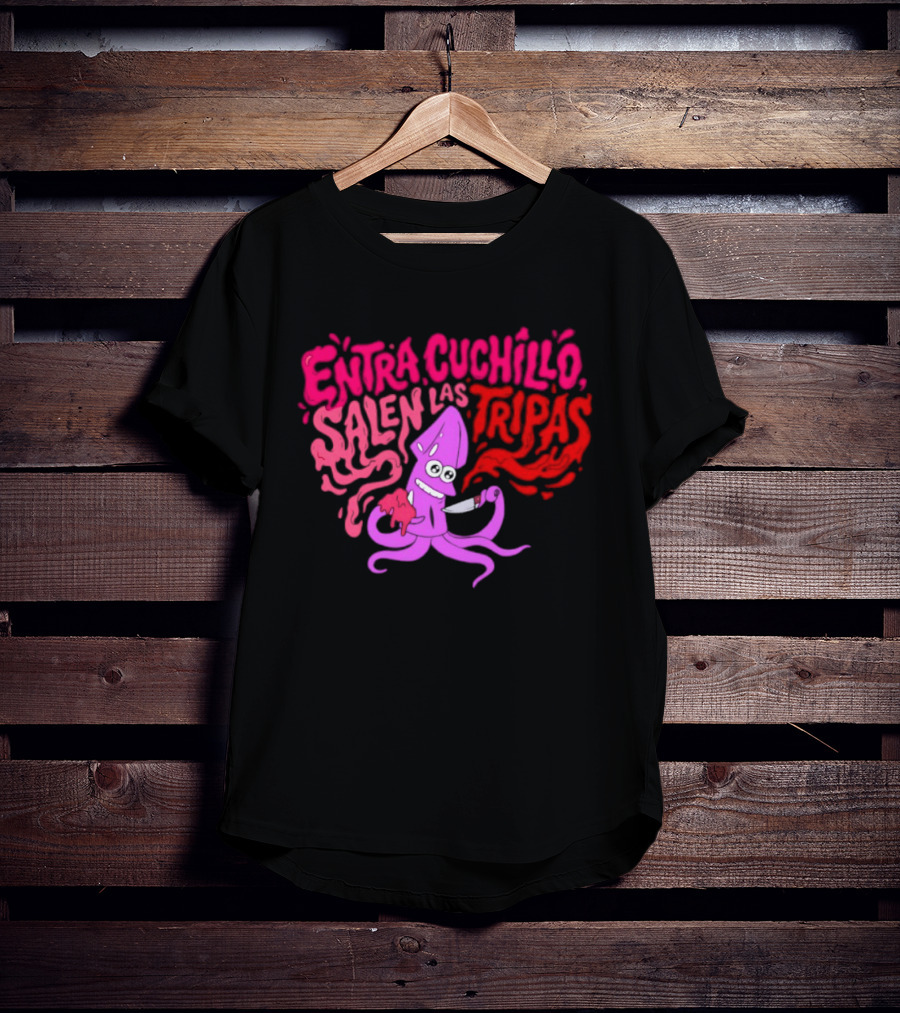 Entra Cuchillo Salen Las Tripas Squid Cartoon Knife Fun T-Shirt