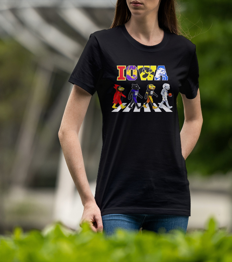 Iowa Mascots Abbey Road 2026 Cyclones Panthers Hawkeyes Bulldogs T-Shirt