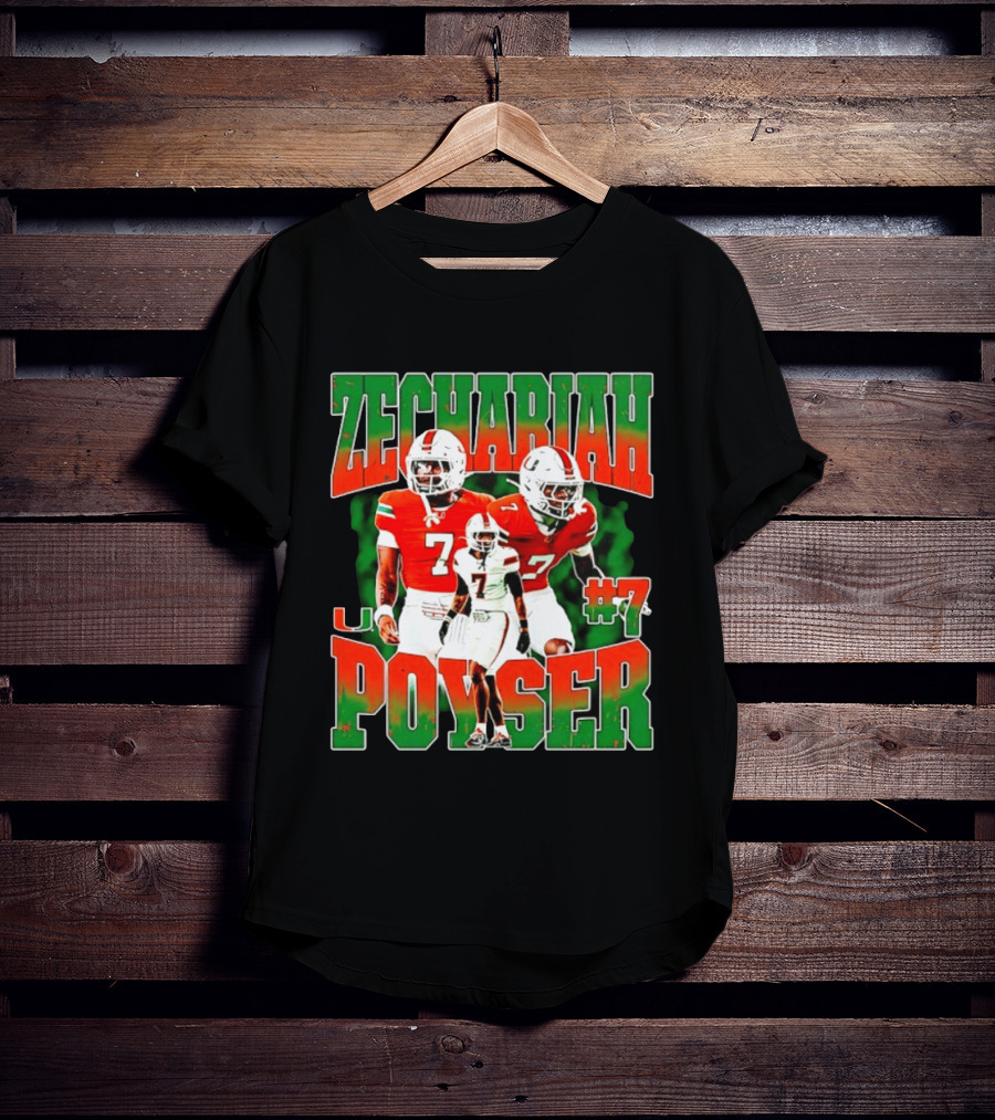 Zechariah Poyser #7 Miami Hurricanes Football Player NCAA T-Shirt