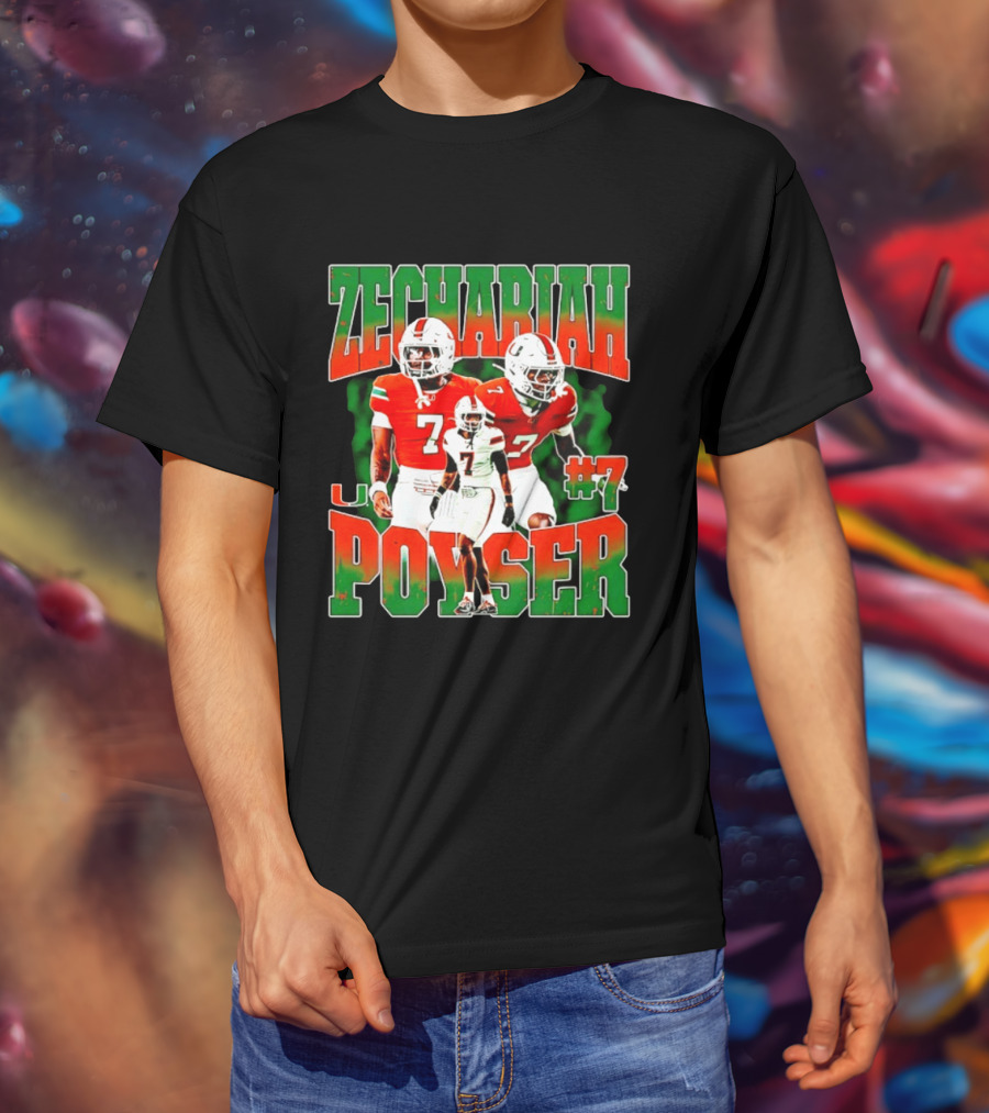 Zechariah Poyser #7 Miami Hurricanes Football Player NCAA T-Shirt