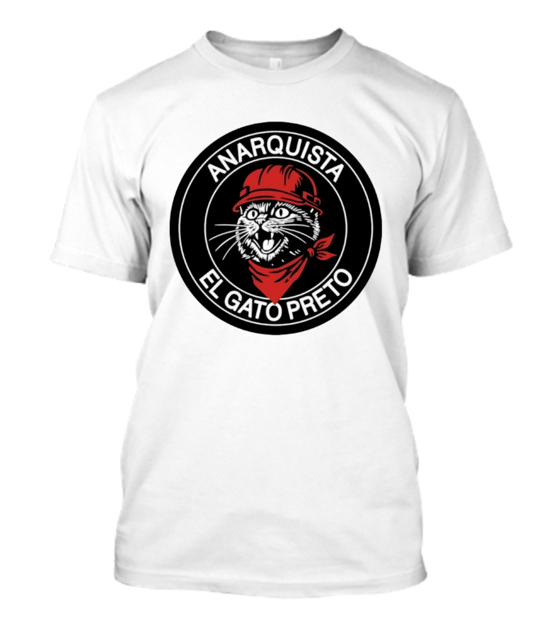ANARQUISTA EL GATO PRETO Red Bandana Helmet Cat Meme T-Shirt