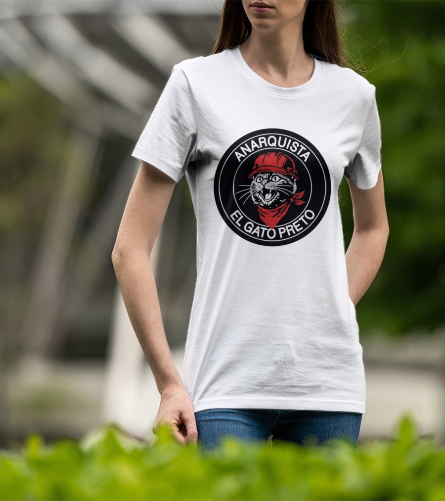 ANARQUISTA EL GATO PRETO Red Bandana Helmet Cat Meme T-Shirt