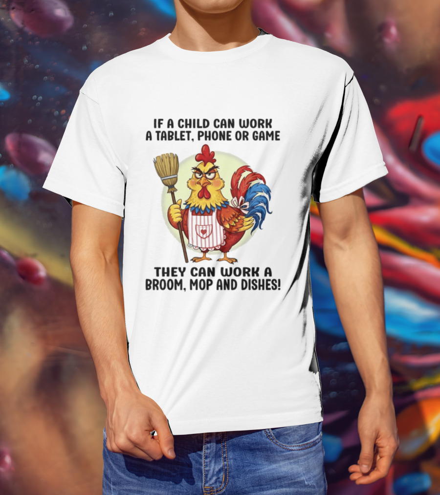 Chicken If A Child Can Work A Tablet Phone Or Game They Can Work A Broom Mop And Dishes T-Shirt
