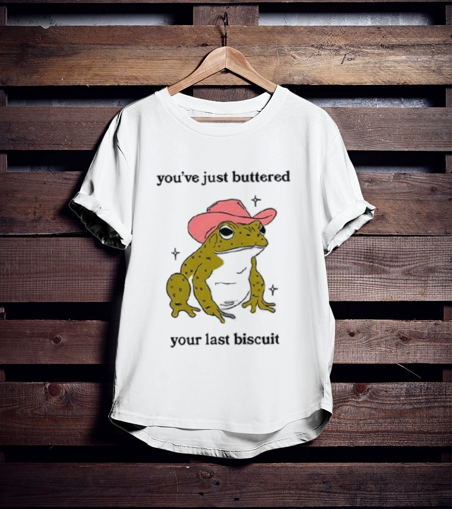 Cowboy Frog You've Just Buttered Your Last Biscuit Pink Hat T-Shirt