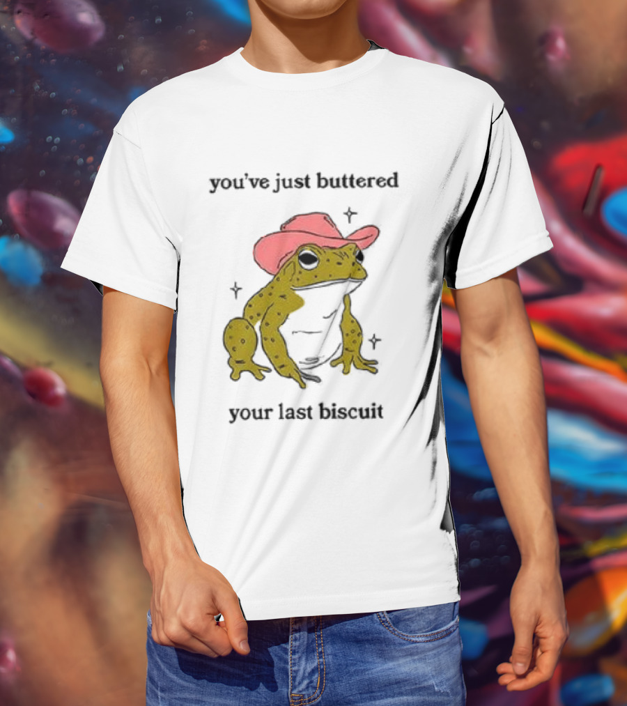 Cowboy Frog You've Just Buttered Your Last Biscuit Pink Hat T-Shirt