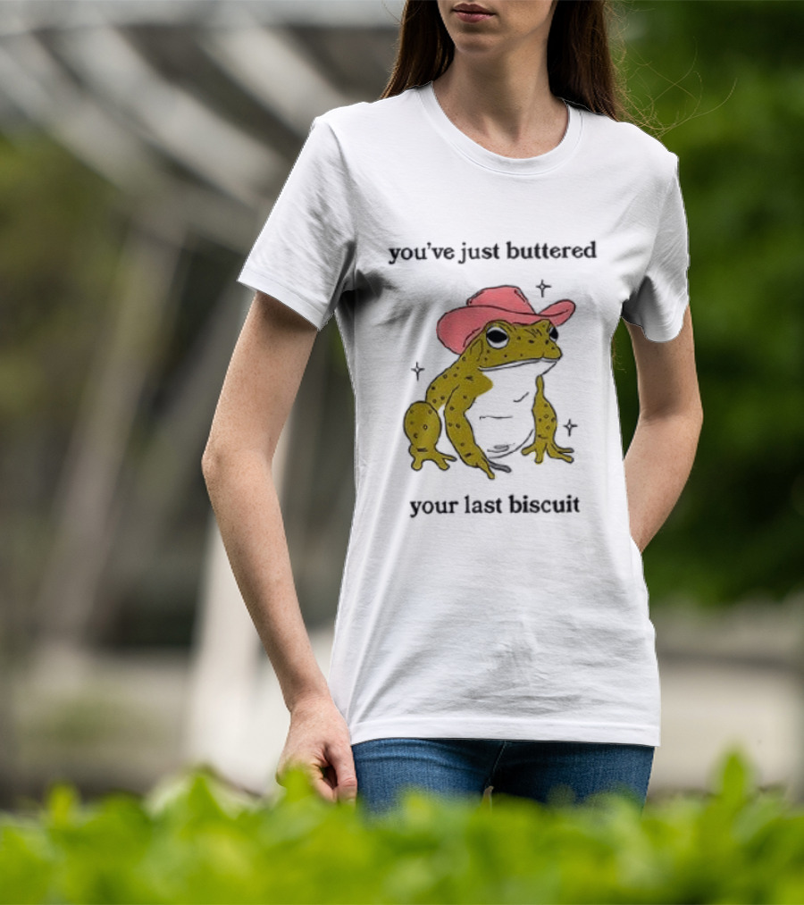 Cowboy Frog You've Just Buttered Your Last Biscuit Pink Hat T-Shirt