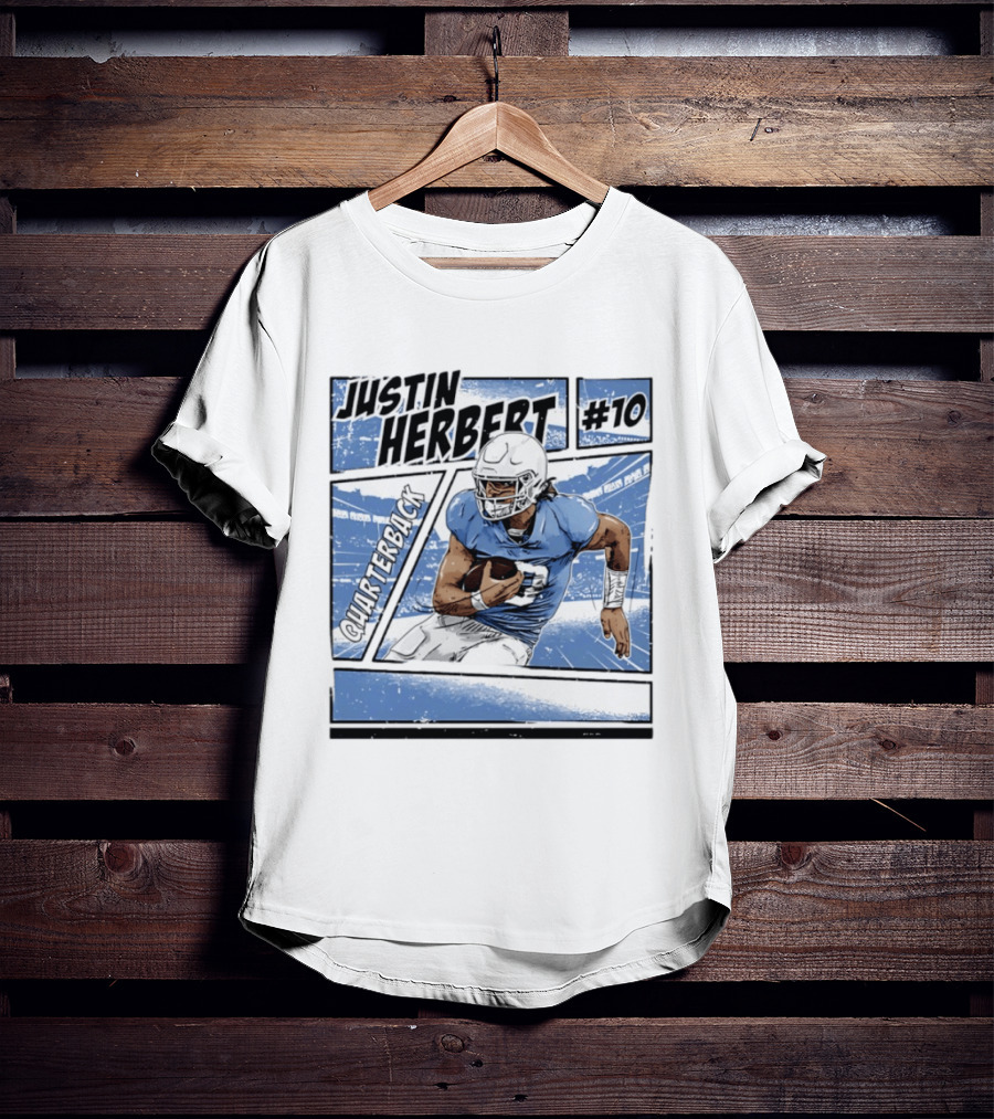 Justin Herbert #10 Quarterback Los Angeles Chargers Comic T-Shirt