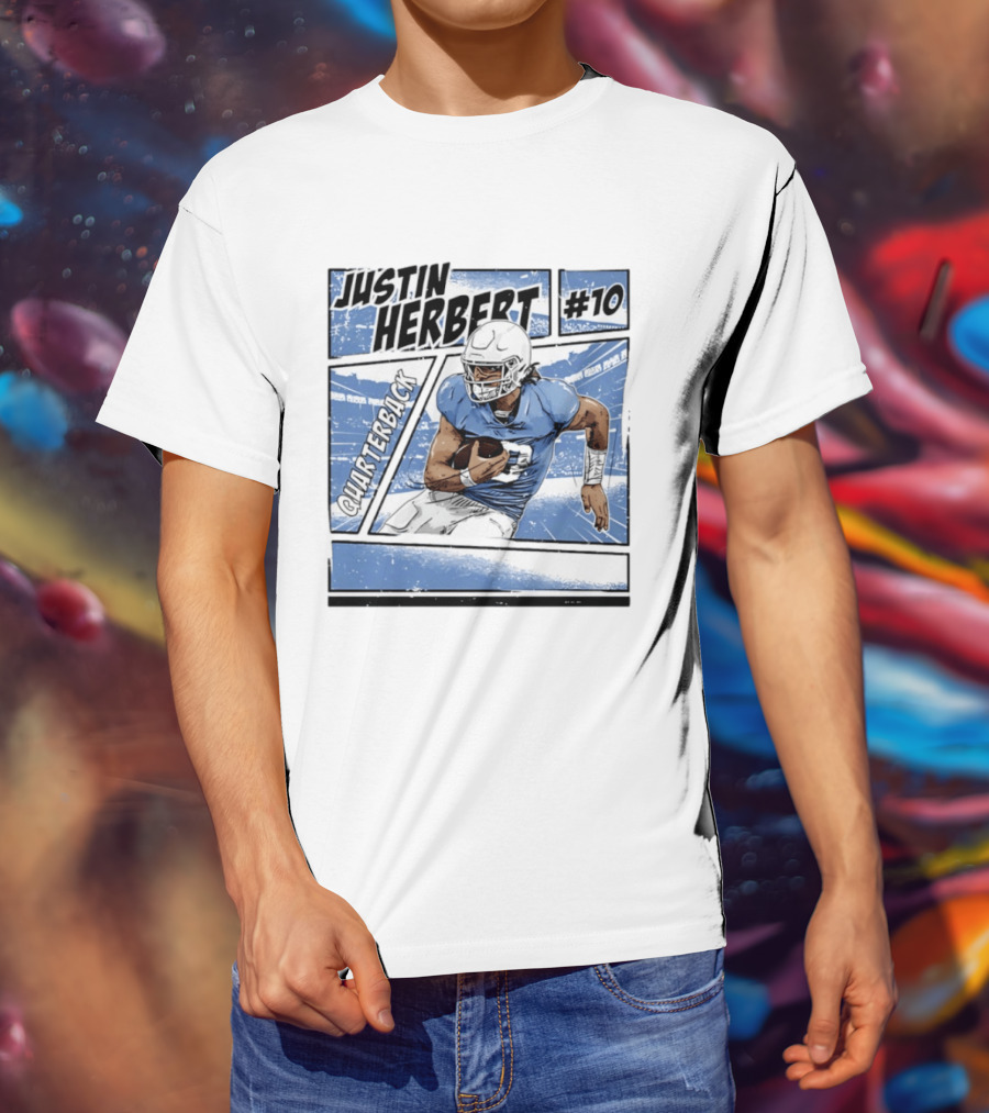 Justin Herbert #10 Quarterback Los Angeles Chargers Comic T-Shirt