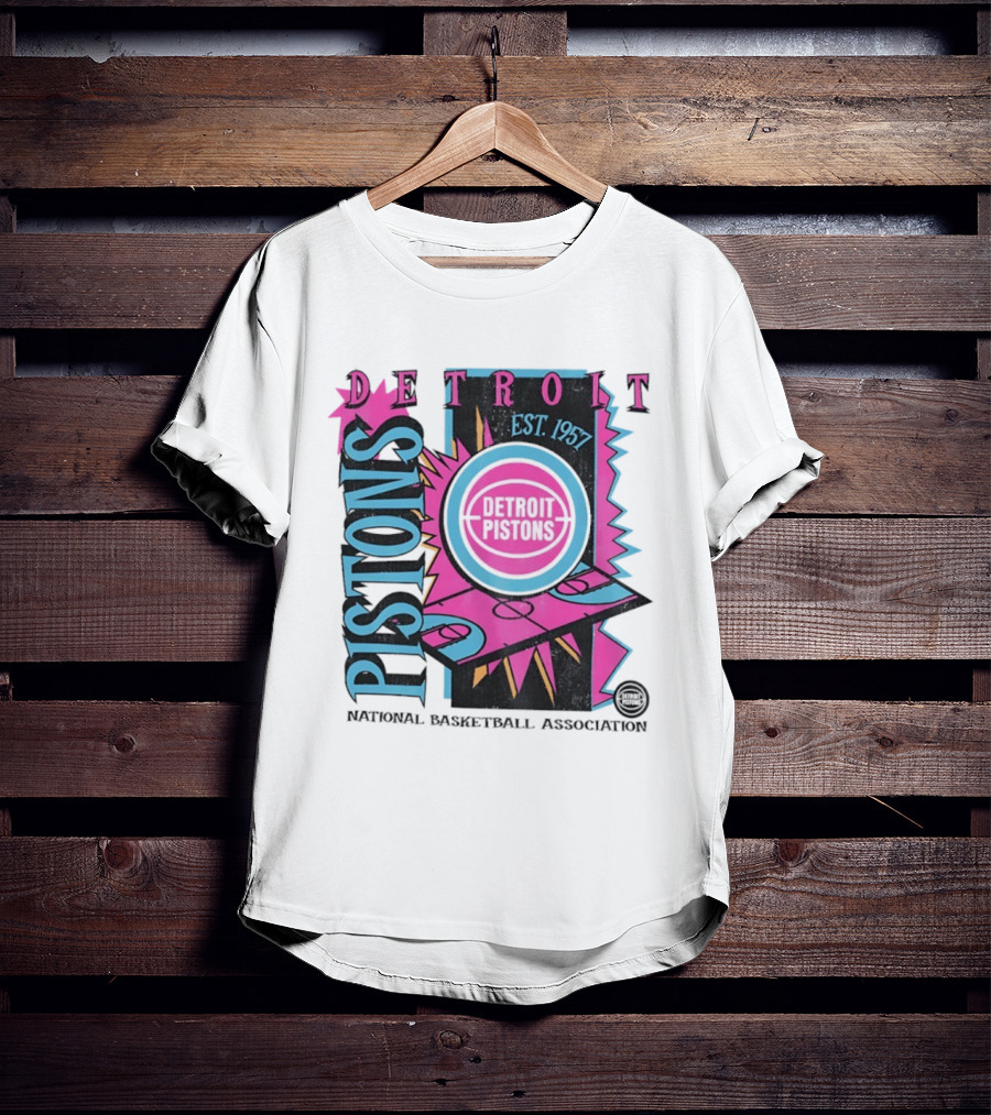 Detroit Pistons 1957 Est. Neon National Basketball Association Court T-Shirt